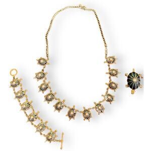 Vintage Set Hutton Wilkinson Enamel Rhinestone Turtle Brooch Bracelet Bracelet